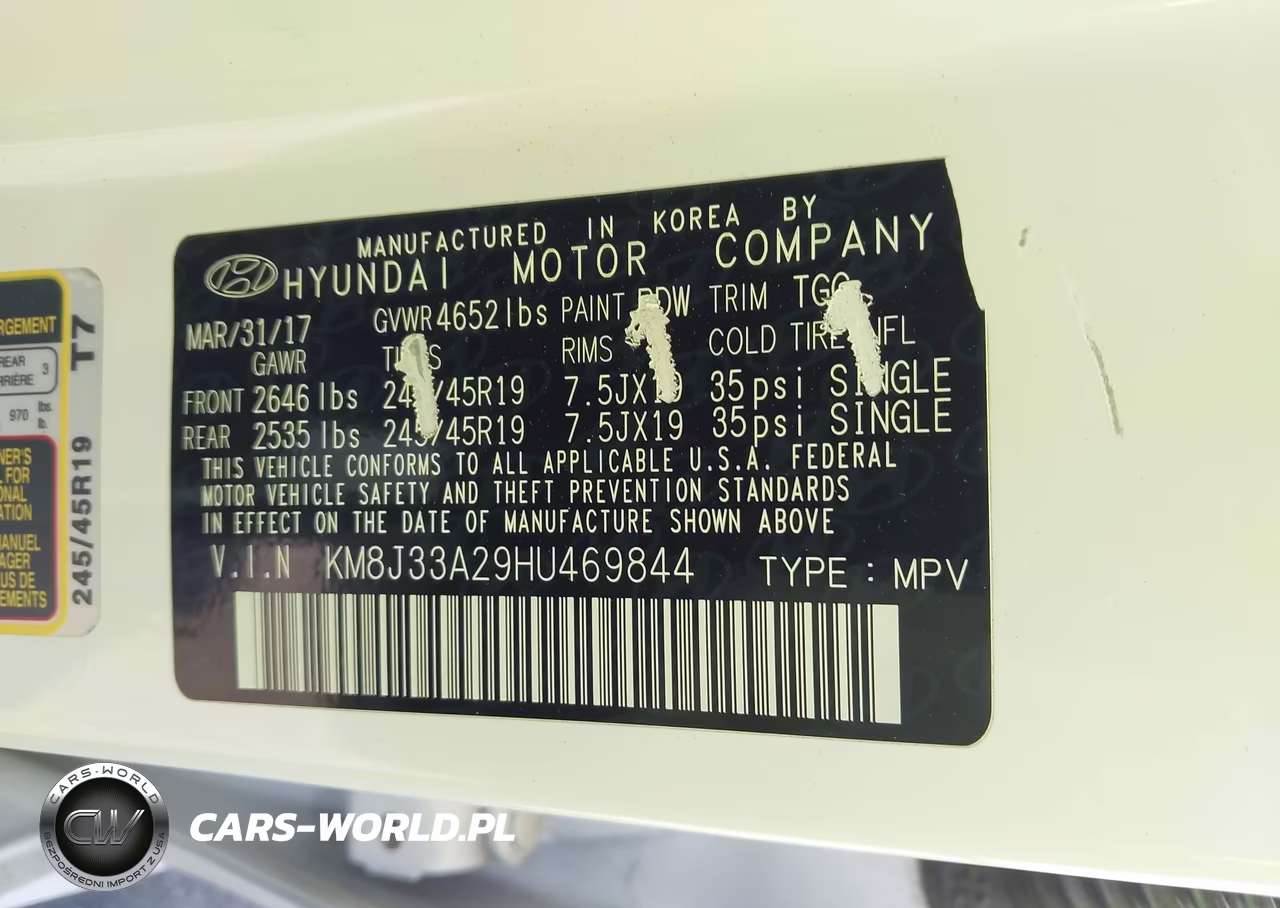 2017 Hyundai Tucson Sport VIN:KM8J33A29HU469844 - 9