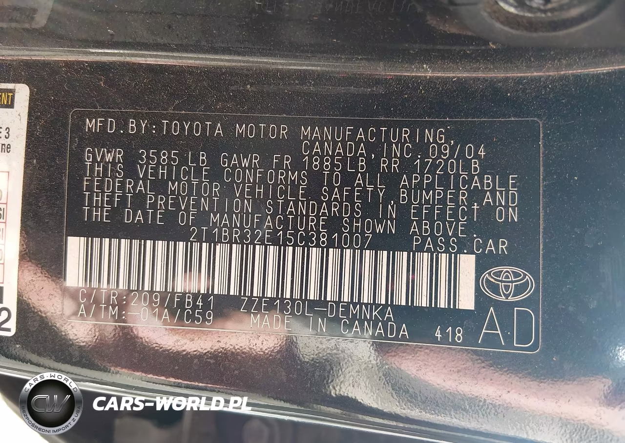 2005 Toyota Corolla Le VIN:2T1BR32E15C381007 - 9