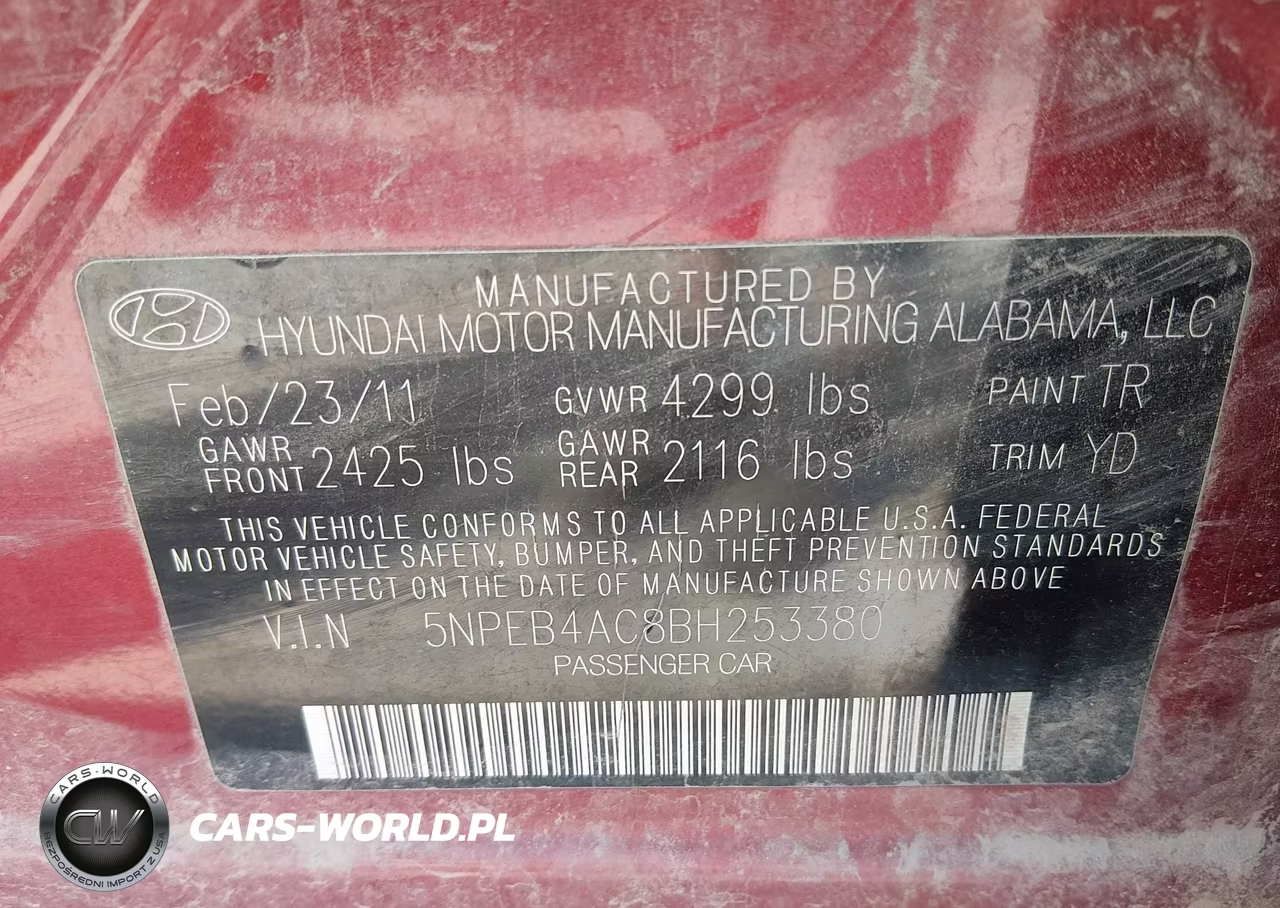 2011 HYUNDAI SONATA GLS VIN:5NPEB4AC8BH253380 - 9