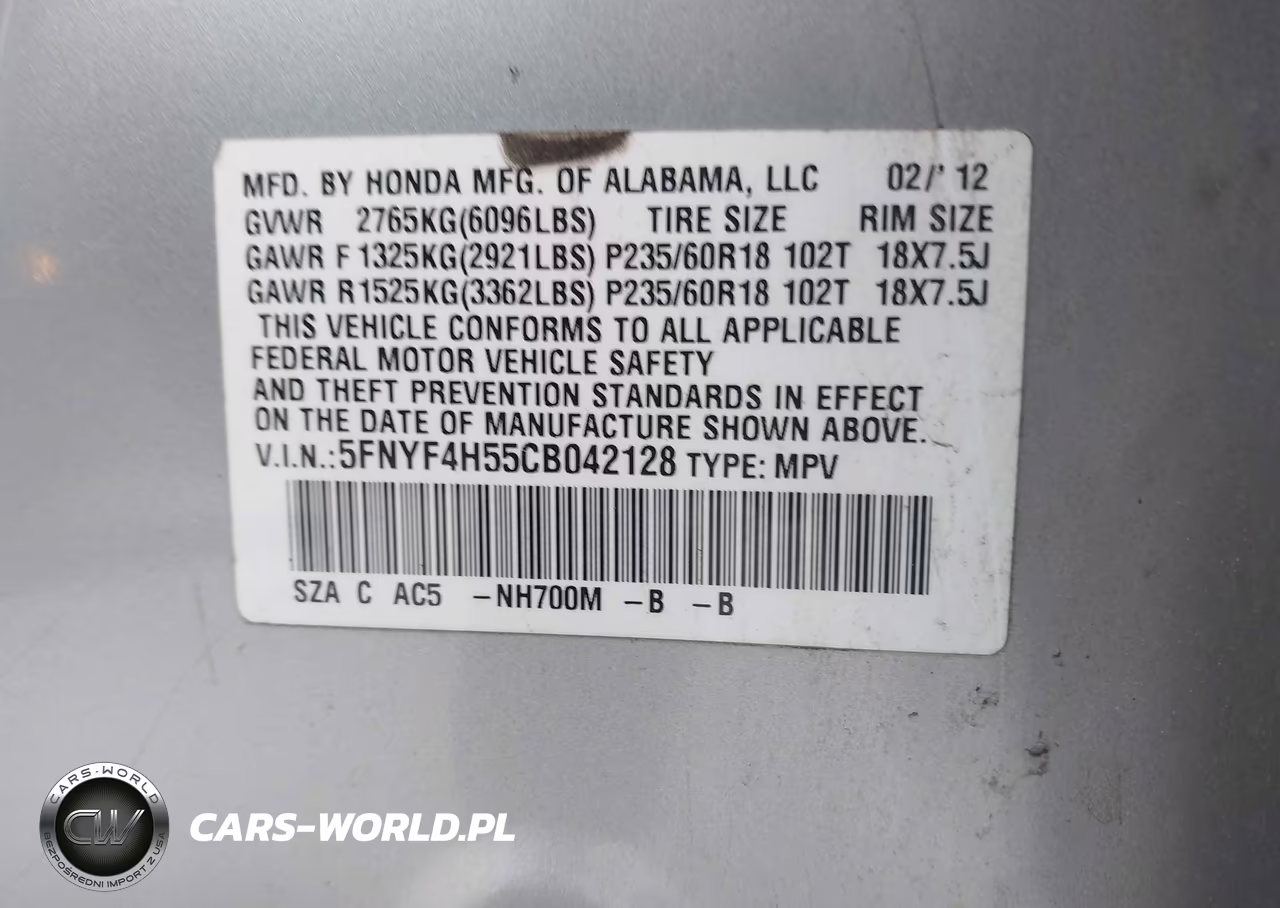 2012 Honda Pilot Ex-L VIN:5FNYF4H55CB042128 - 9