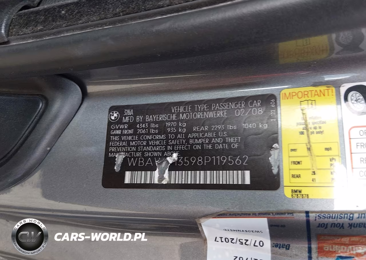 2008 BMW 328I VIN:WBAWV13598P119562 - 9
