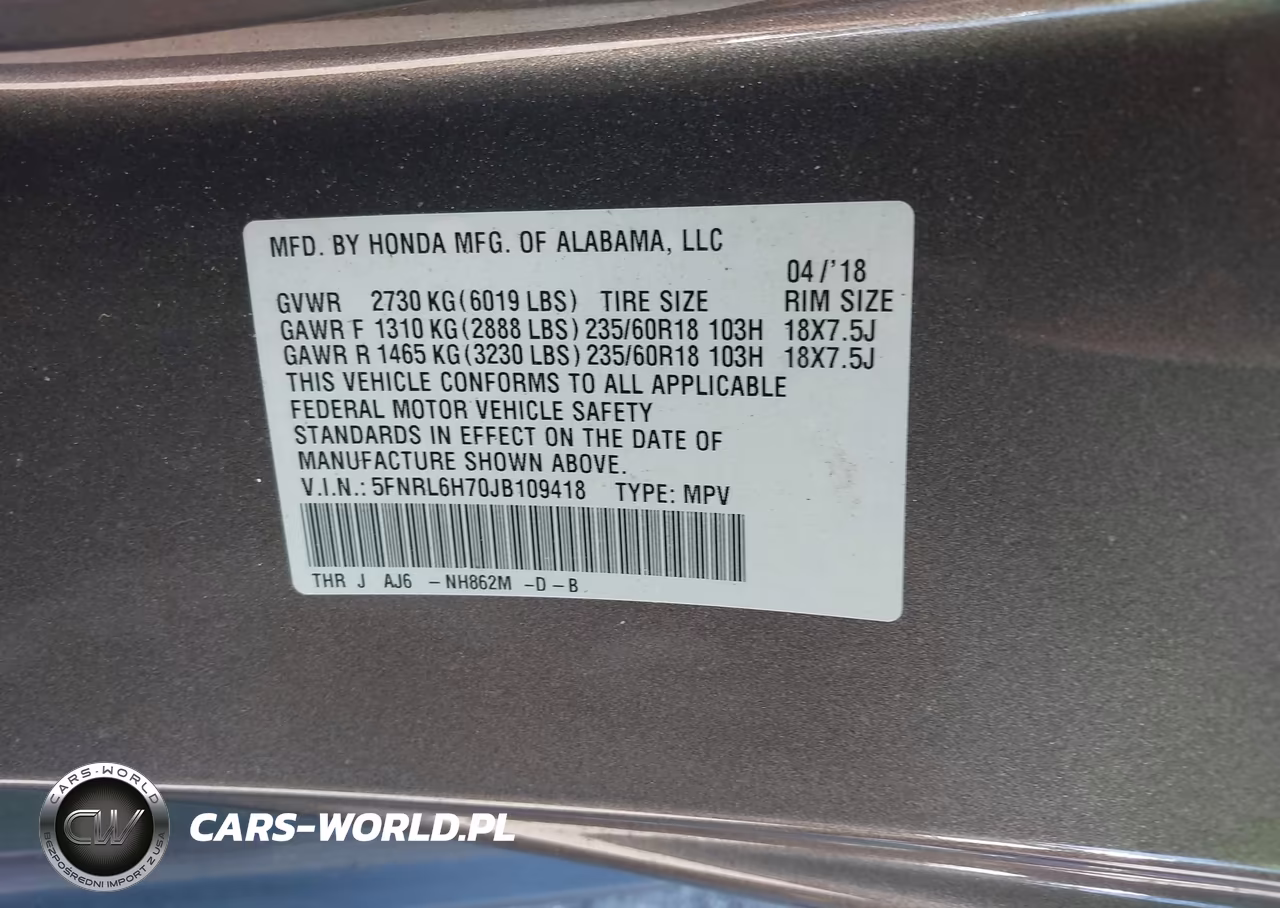 2018 Honda Odyssey Ex-L VIN:5FNRL6H70JB109418 - 9
