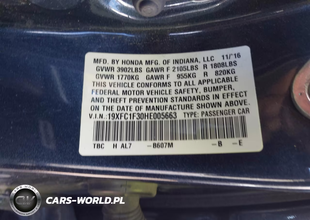 2017 Honda Civic Ex-T VIN:19XFC1F30HE005663 - 9