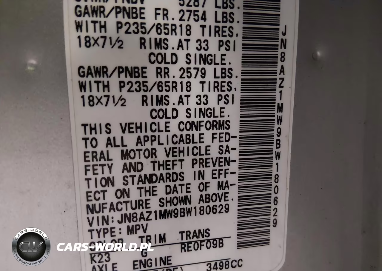 2011 Nissan Murano Sl VIN:JN8AZ1MW9BW180629 - 9