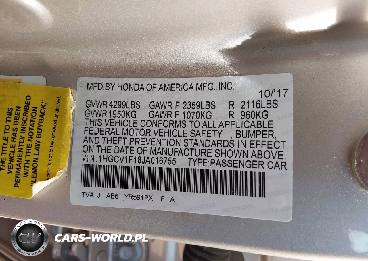 2018 Honda Accord Lx VIN:1HGCV1F18JA016755 - 9