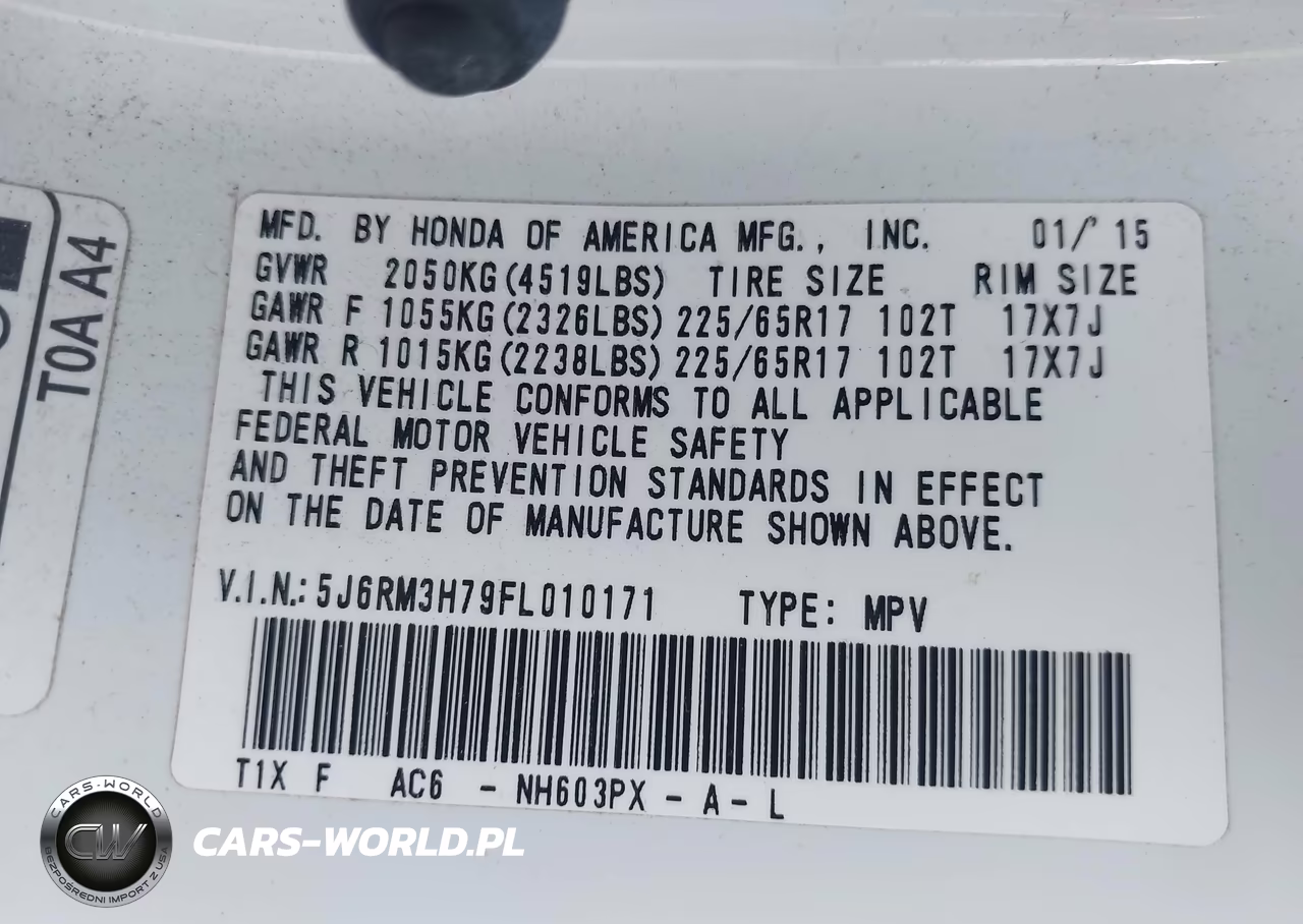 2015 Honda Cr-V Ex-L VIN:5J6RM3H79FL010171 - 9