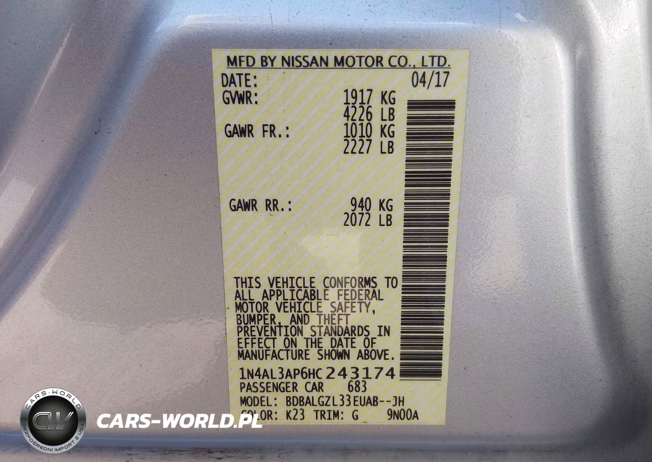 2017 Nissan Altima 2.5 S VIN:1N4AL3AP6HC243174 - 9