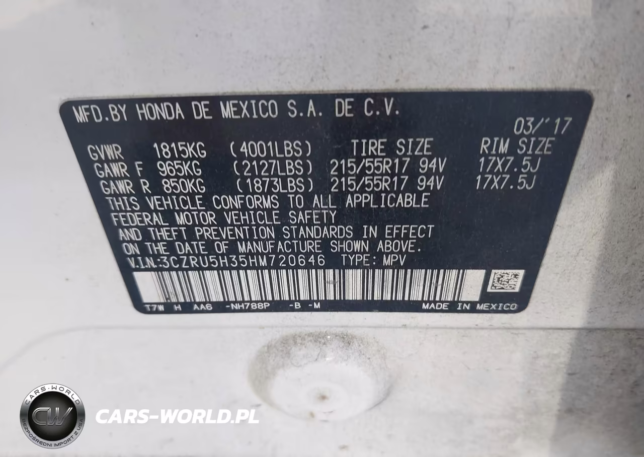2017 Honda Hr-V Lx VIN:3CZRU5H35HM720646 - 9