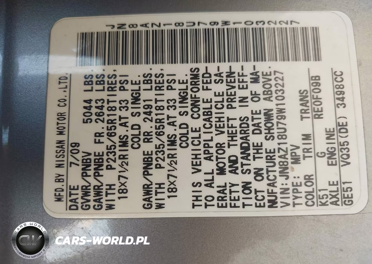 2009 Nissan Murano S VIN:JN8AZ18U79W103227 - 9