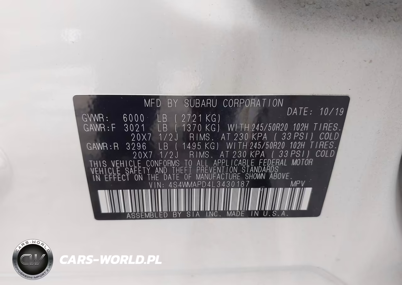 2020 Subaru Ascent Limited VIN:4S4WMAPD4L3430187 - 9
