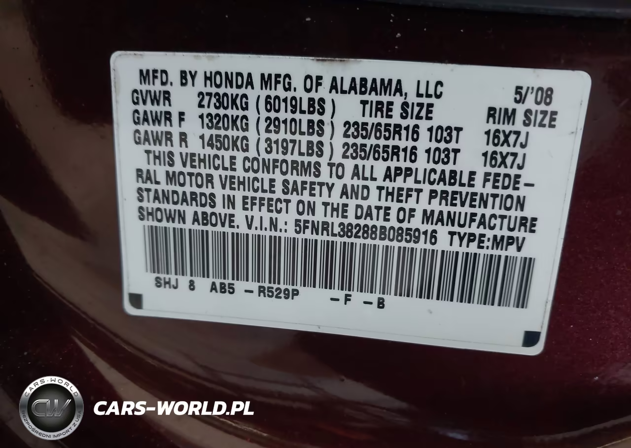 2008 Honda Odyssey Lx VIN:5FNRL38288B085916 - 9