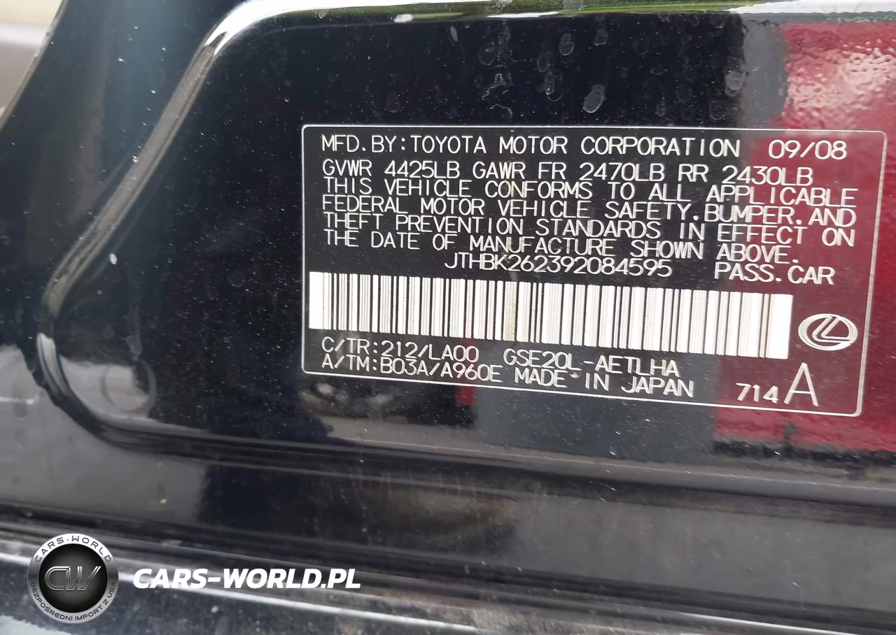 2009 Lexus Is 250 VIN:JTHBK262392084595 - 9