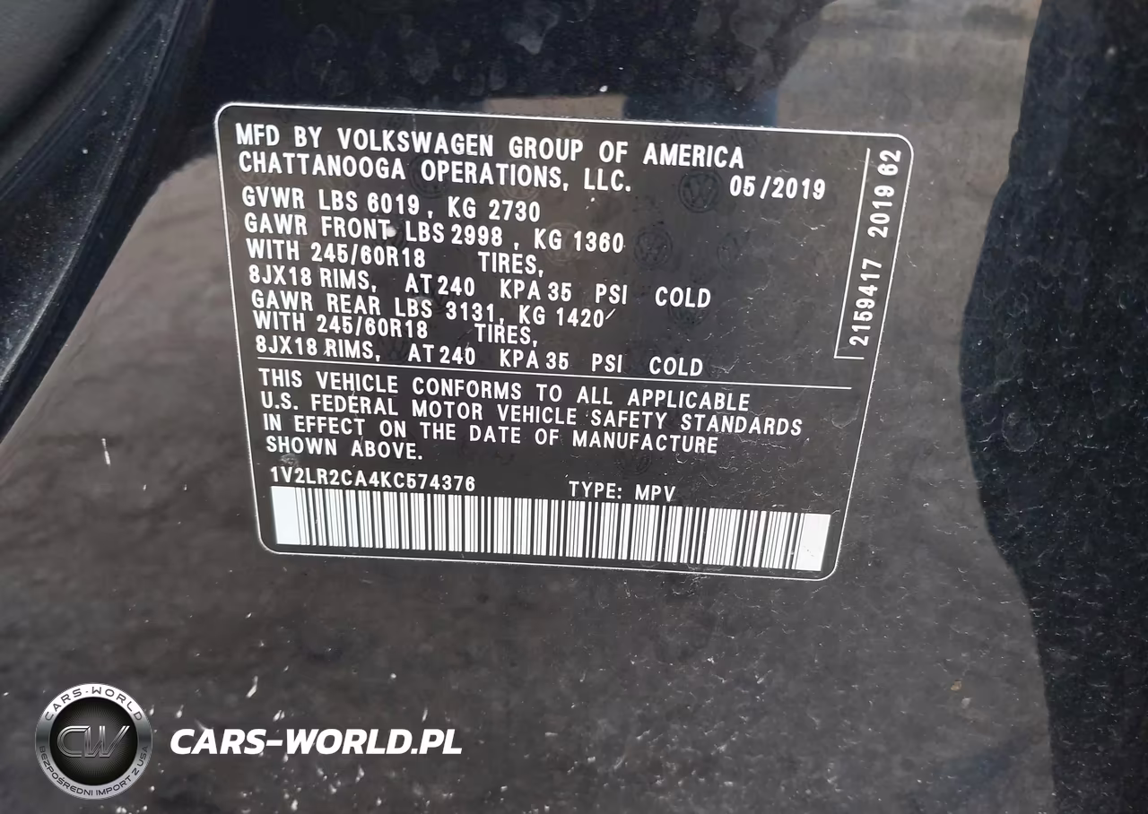 2019 Volkswagen Atlas 3.6L V6 Se VIN:1V2LR2CA4KC574376 - 9