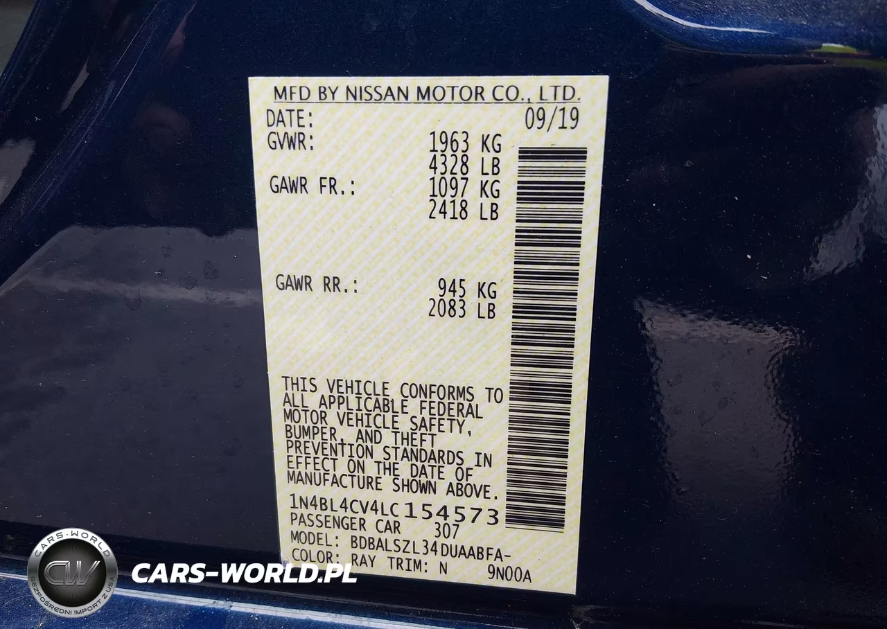2020 Nissan Altima Sr Fwd VIN:1N4BL4CV4LC154573 - 9