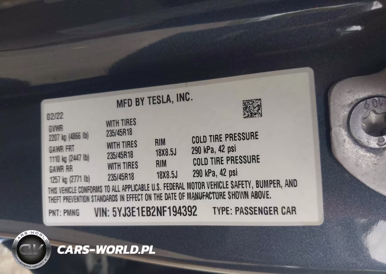 2022 Tesla Model 3 Long Range Dual Motor All-Wheel Drive VIN:5YJ3E1EB2NF194392 - 9