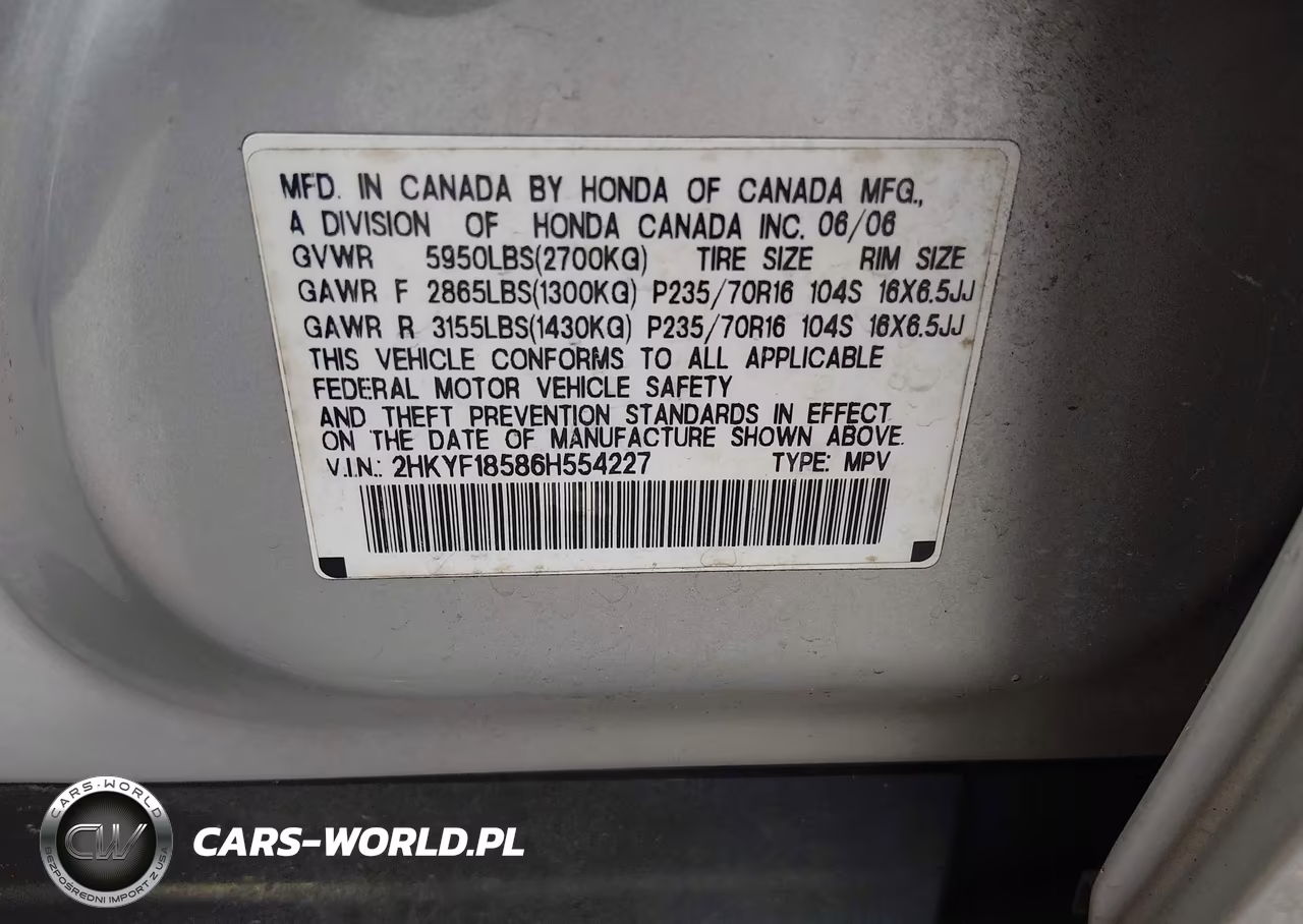 2006 Honda Pilot Ex-L VIN:2HKYF18586H554227 - 9