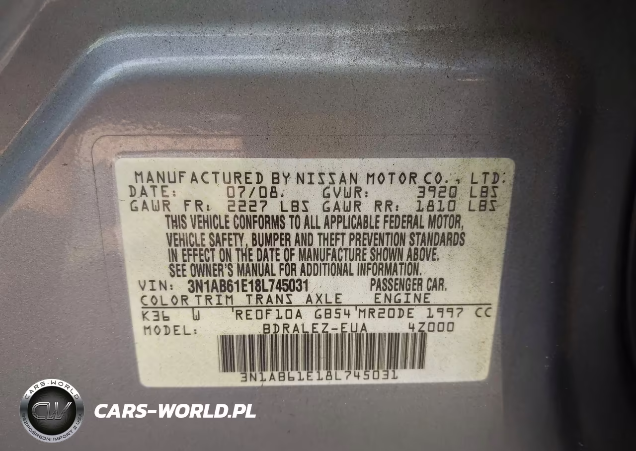 2008 Nissan Sentra 2.0S VIN:3N1AB61E18L745031 - 9