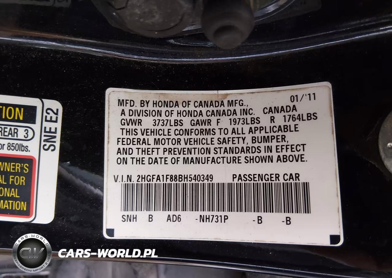 2011 Honda Civic Ex VIN:2HGFA1F88BH540349 - 9