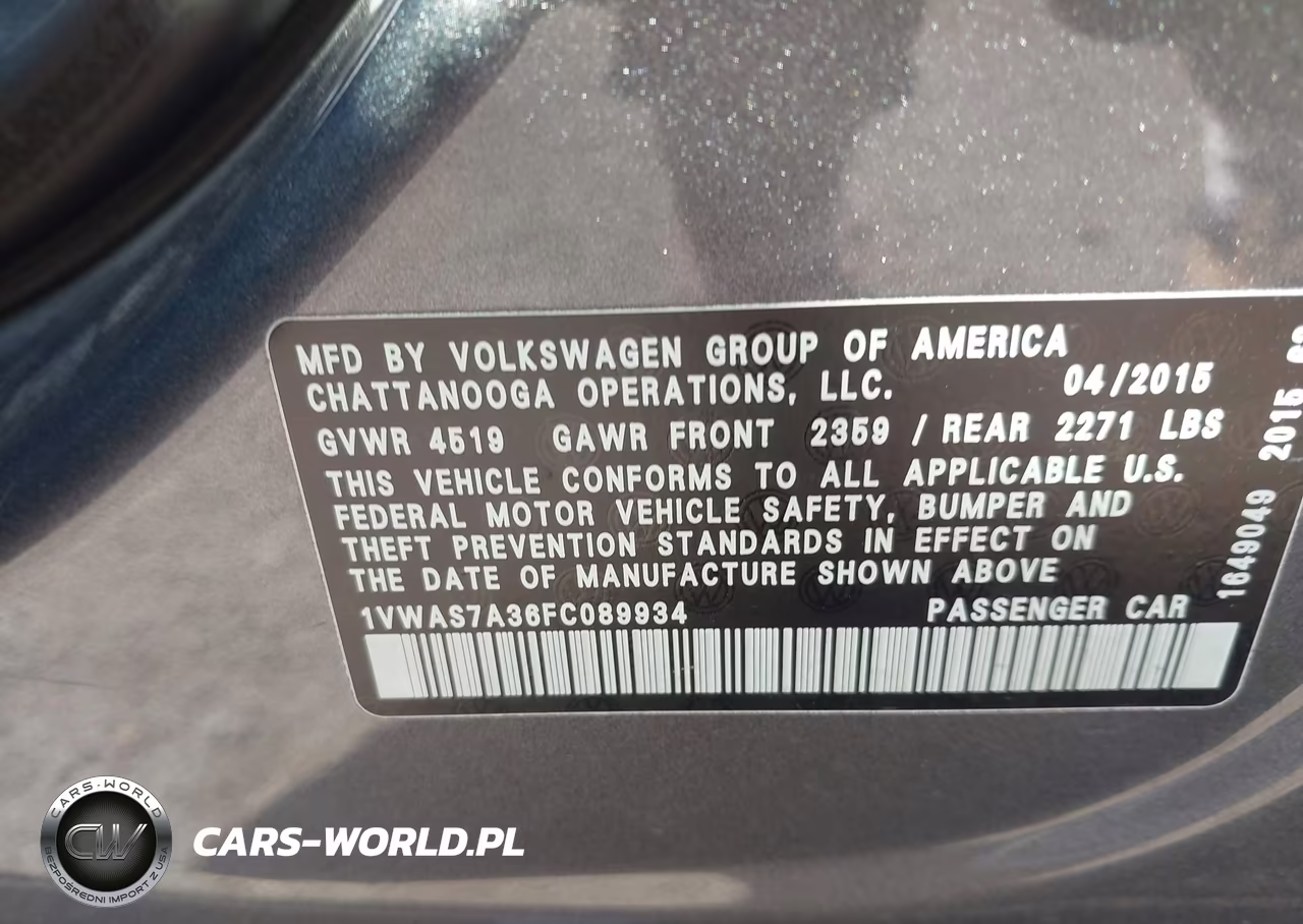 2015 Volkswagen Passat 1.8T Limited Edition VIN:1VWAS7A36FC089934 - 9