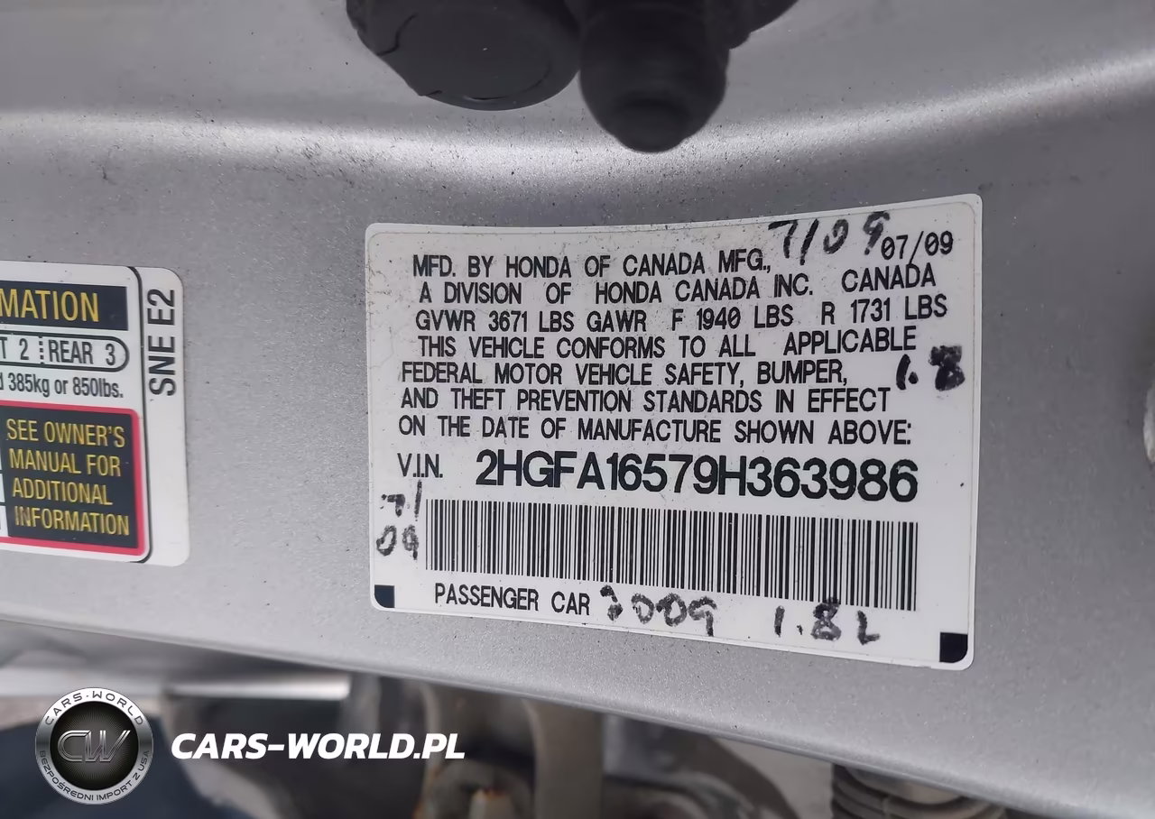 2009 Honda Civic Lx VIN:2HGFA16579H363986 - 9