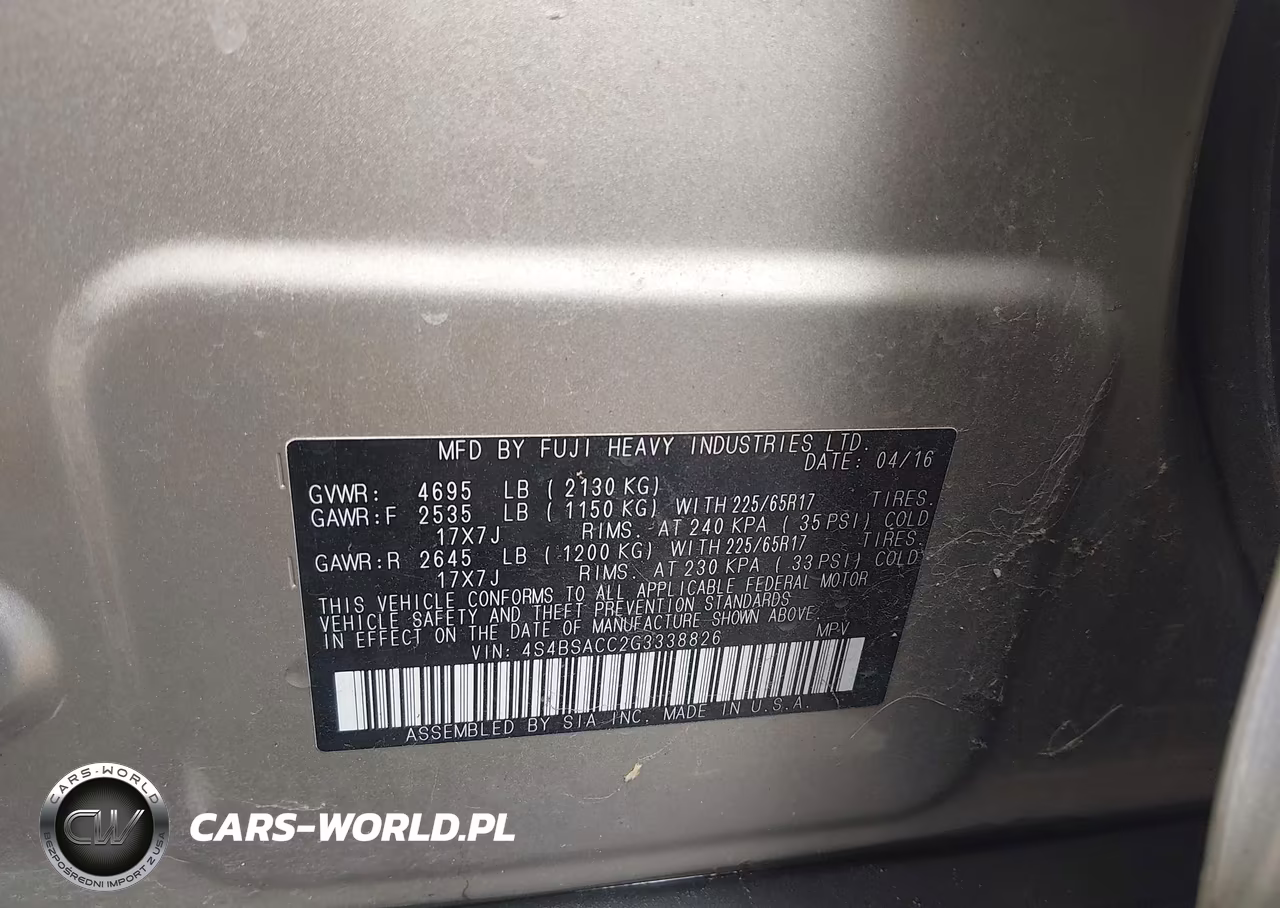 2016 Subaru Outback 2.5I Premium VIN:4S4BSACC2G3338826 - 9