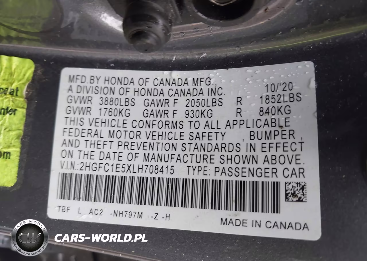 2020 Honda Civic Si Sedan VIN:2HGFC1E5XLH708415 - 9