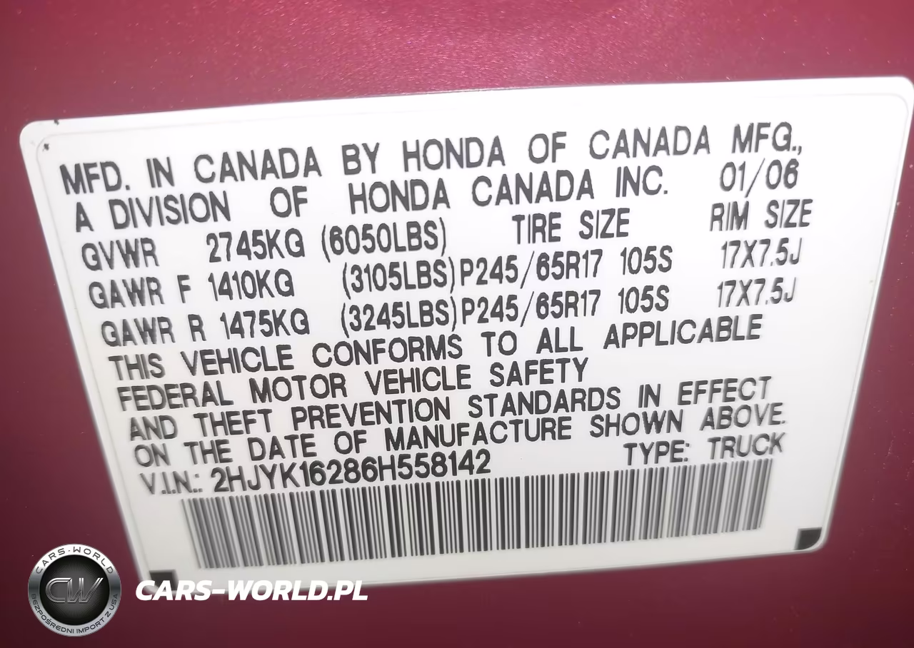 2006 Honda Ridgeline Rt VIN:2HJYK16286H558142 - 9
