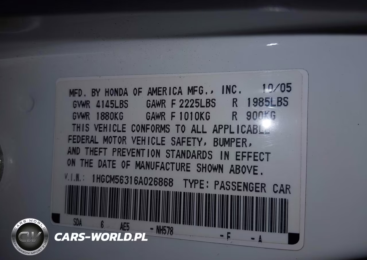 2006 Honda Accord 2.4 Se VIN:1HGCM56316A026868 - 9