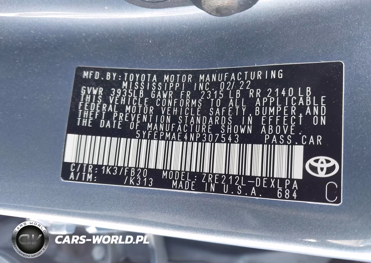 2022 Toyota Corolla Le VIN:5YFEPMAE4NP307543 - 9