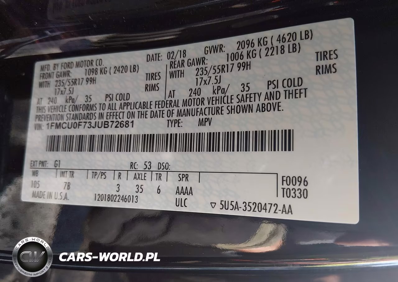 2018 Ford Escape S VIN:1FMCU0F73JUB72681 - 9