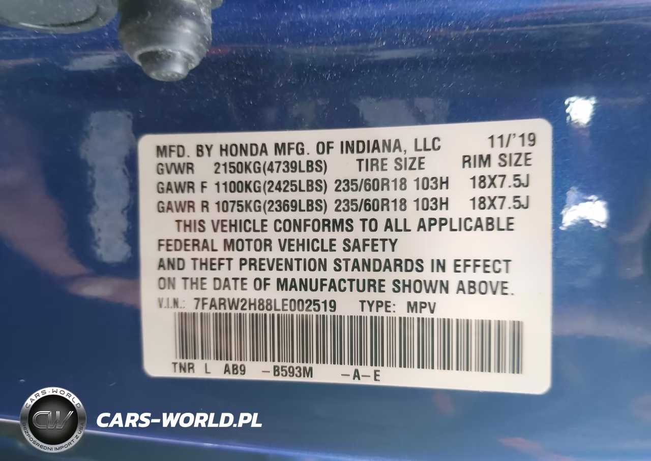 2020 Honda Cr-V Awd Ex-L VIN:7FARW2H88LE002519 - 9