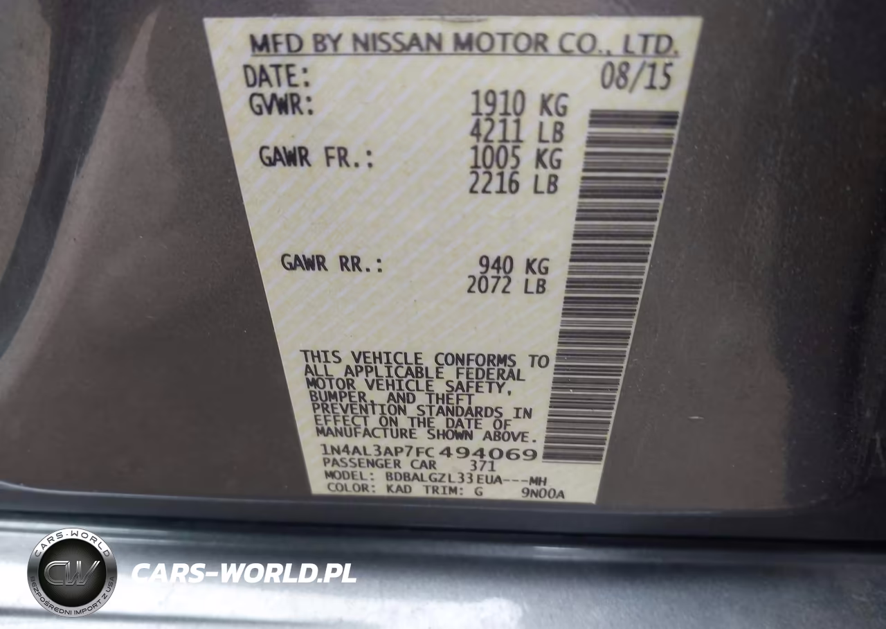 2015 Nissan Altima 2.5 S VIN:1N4AL3AP7FC494069 - 9
