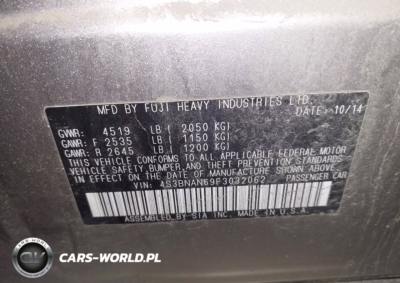 2015 Subaru Legacy 2.5I Limited VIN:4S3BNAN69F3032062 - 9