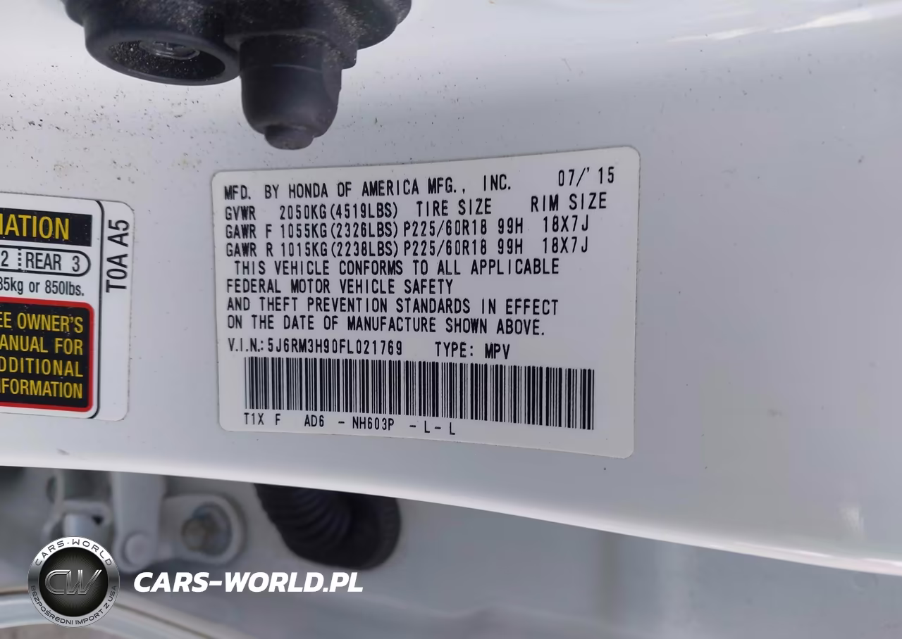 2015 Honda Cr-V Touring VIN:5J6RM3H90FL021769 - 9