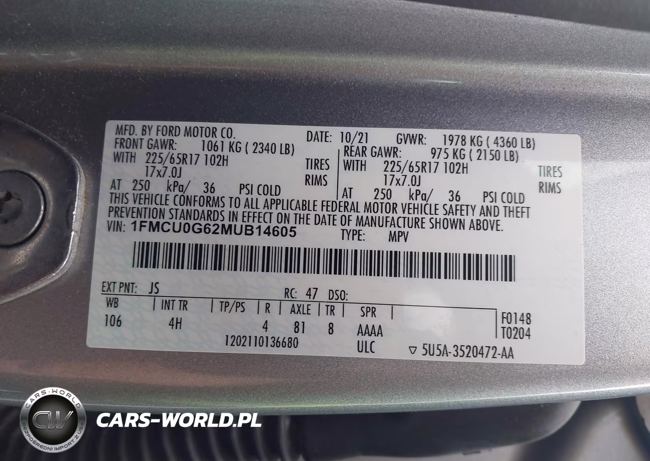 2021 Ford Escape Se VIN:1FMCU0G62MUB14605 - 9