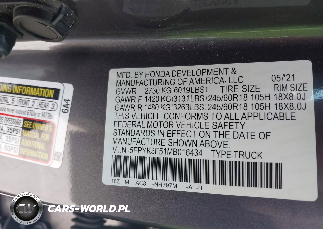 2021 Honda Ridgeline Awd Rtl VIN:5FPYK3F51MB016434 - 9