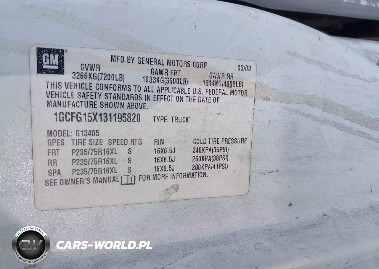 2003 Chevrolet Express VIN:1GCFG15X131195820 - 9
