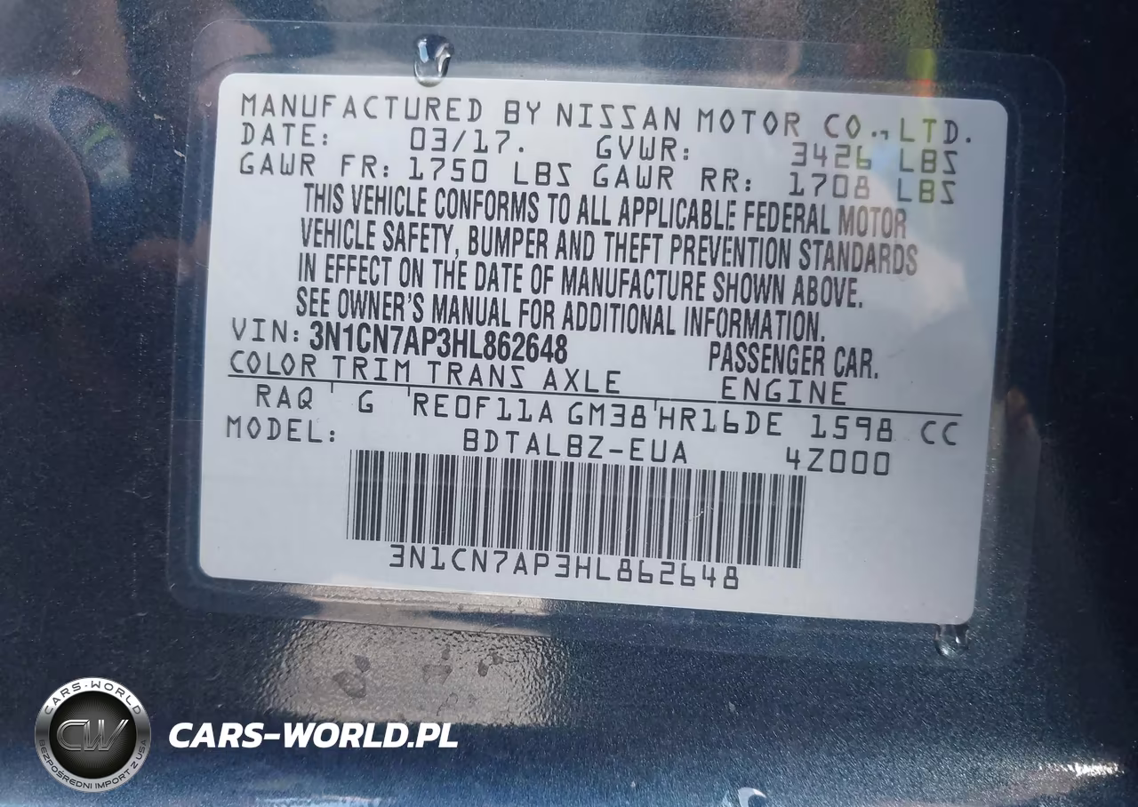 2017 Nissan Versa 1.6 Sv VIN:3N1CN7AP3HL862648 - 9