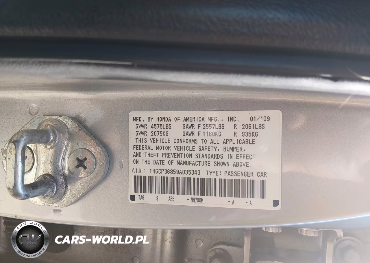 2009 Honda Accord 3.5 Ex-L VIN:1HGCP36859A035343 - 9