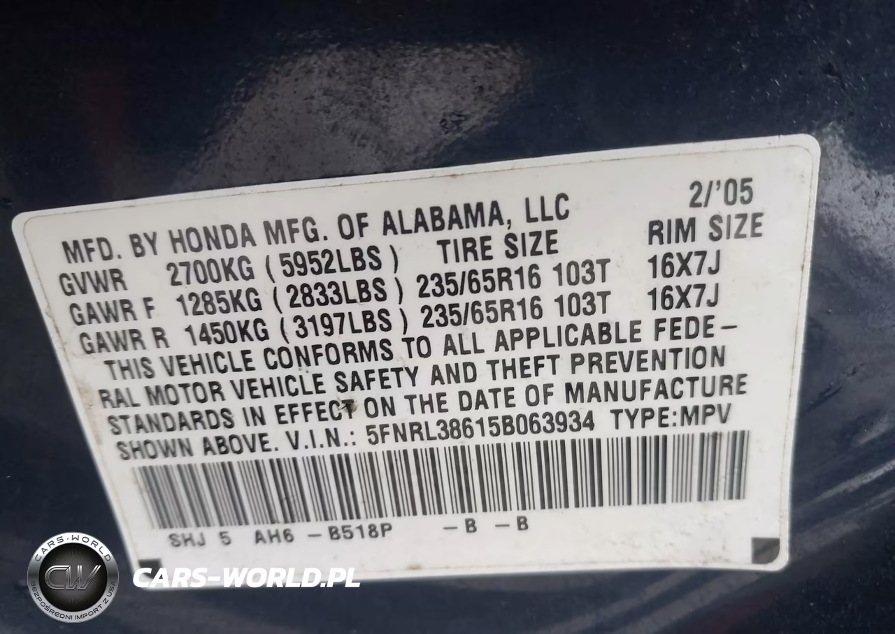 2005 Honda Odyssey Ex-L VIN:5FNRL38615B063934 - 9