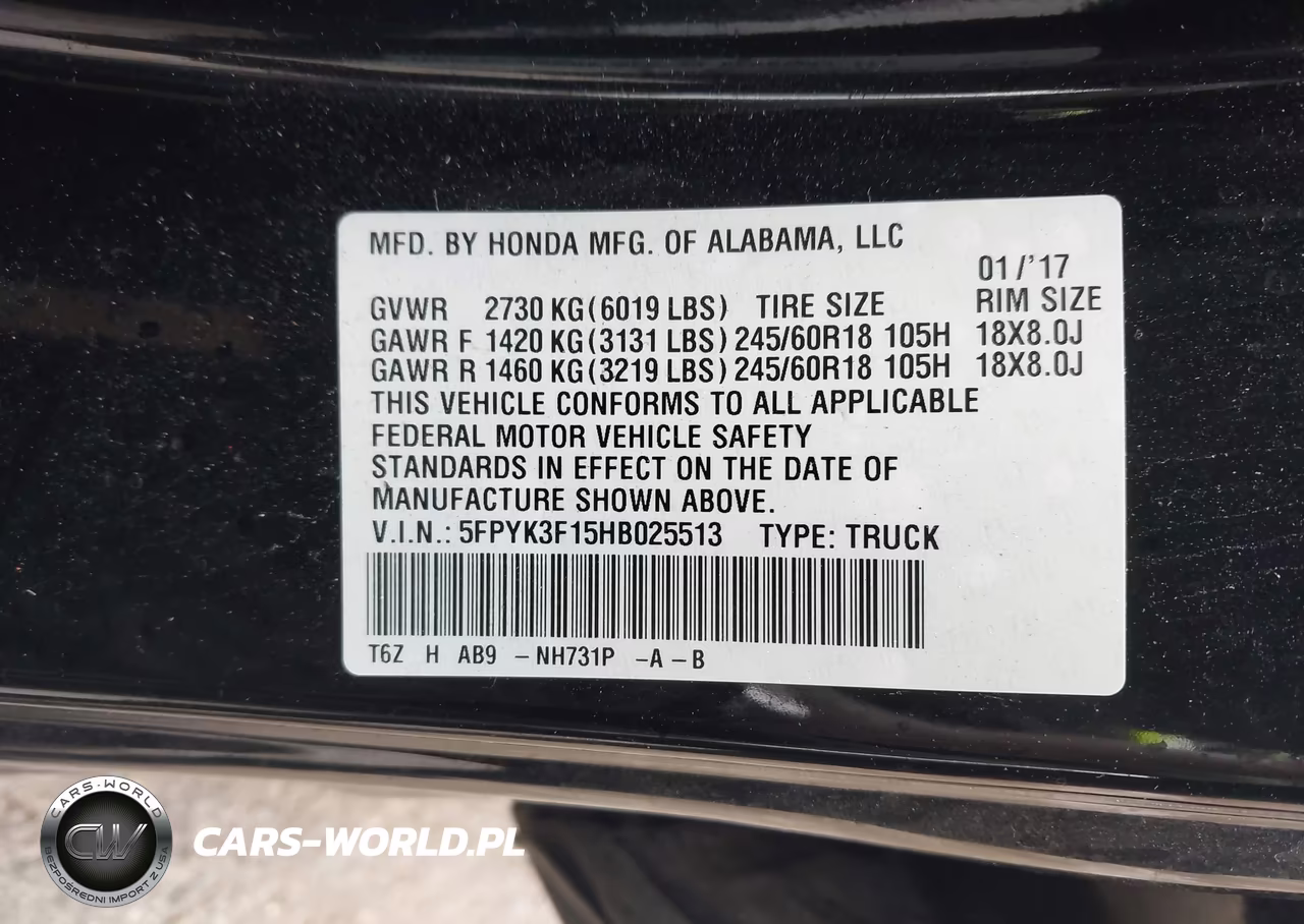 2017 Honda Ridgeline Sport VIN:5FPYK3F15HB025513 - 9