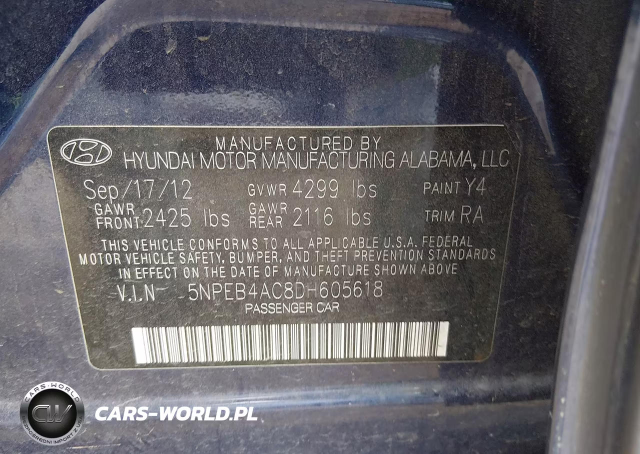 2013 Hyundai Sonata Gls VIN:5NPEB4AC8DH605618 - 9