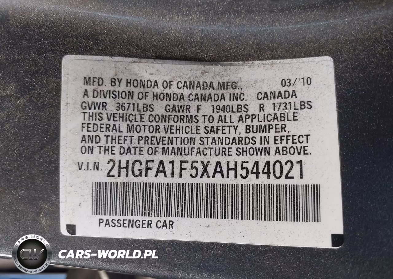 2010 Honda Civic Lx VIN:2HGFA1F5XAH544021 - 9