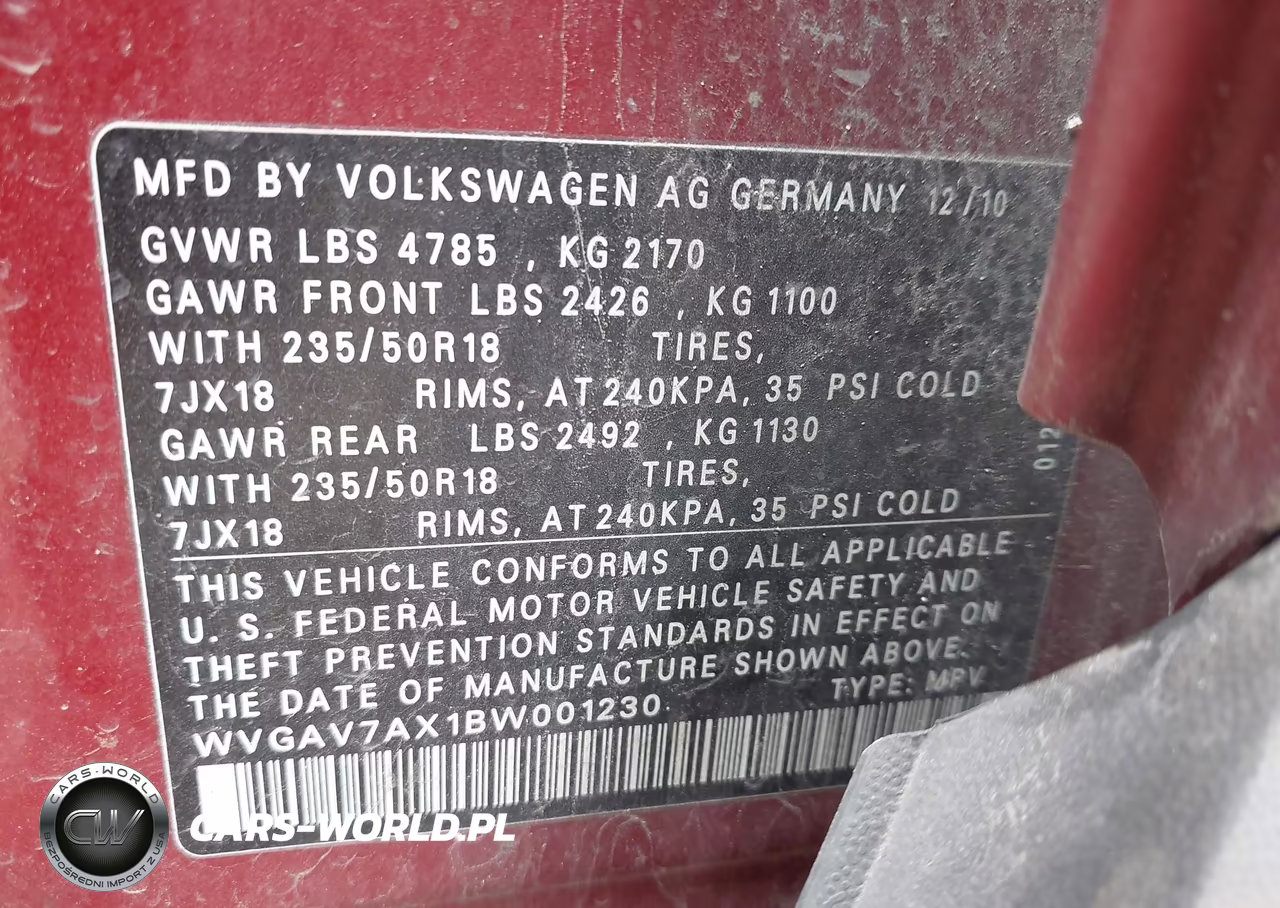 2011 Volkswagen Tiguan Sel VIN:WVGAV7AX1BW001230 - 9