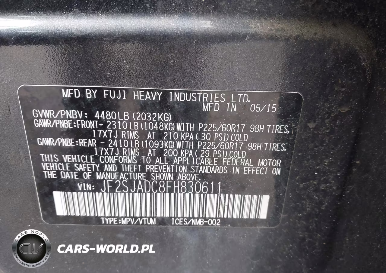2015 Subaru Forester 2.5I Premium VIN:JF2SJADC8FH830611 - 9