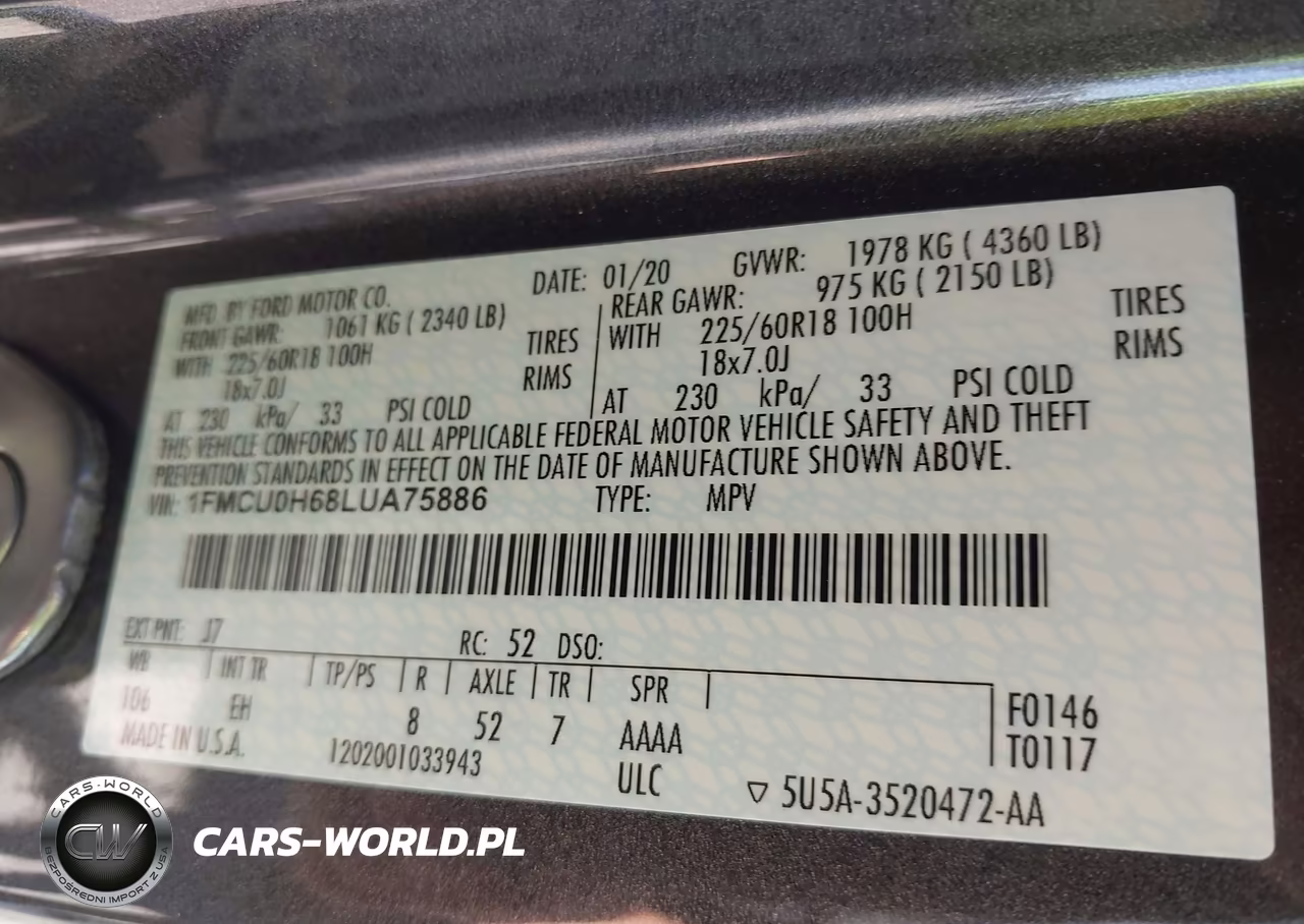 2020 Ford Escape Sel VIN:1FMCU0H68LUA75886 - 9
