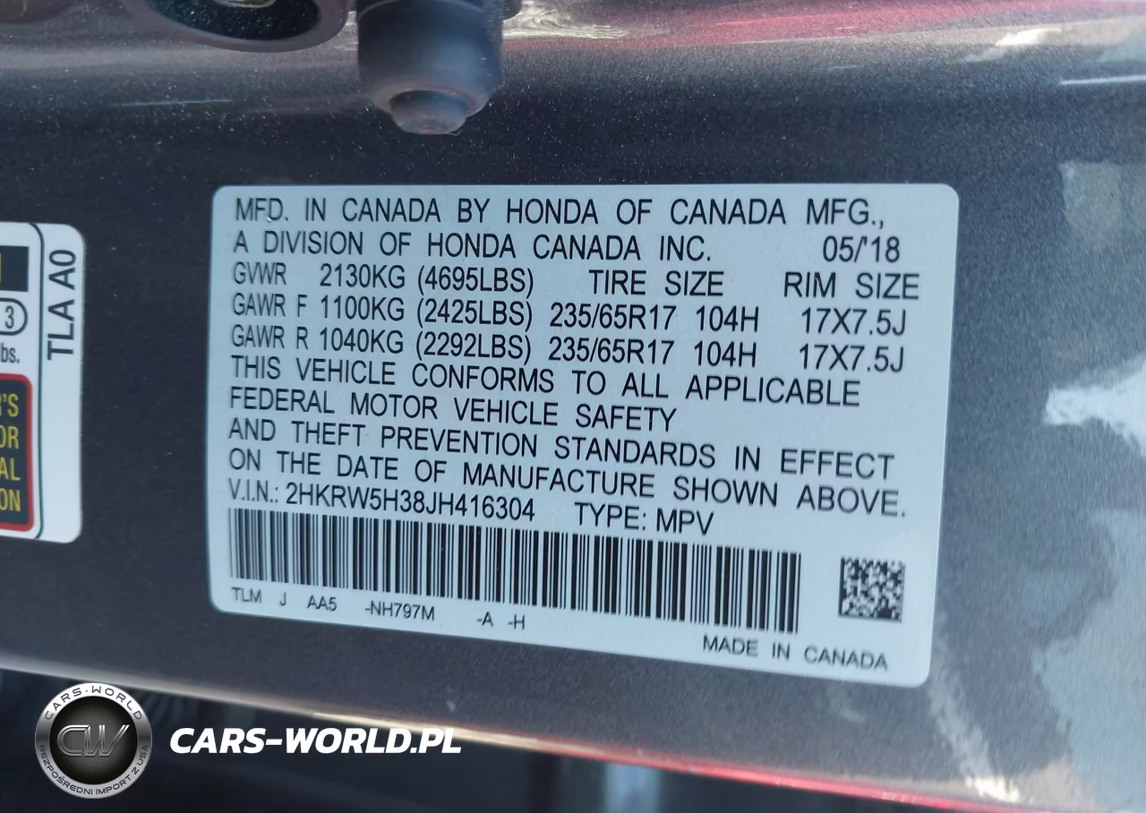 2018 Honda Cr-V Lx VIN:2HKRW5H38JH416304 - 9