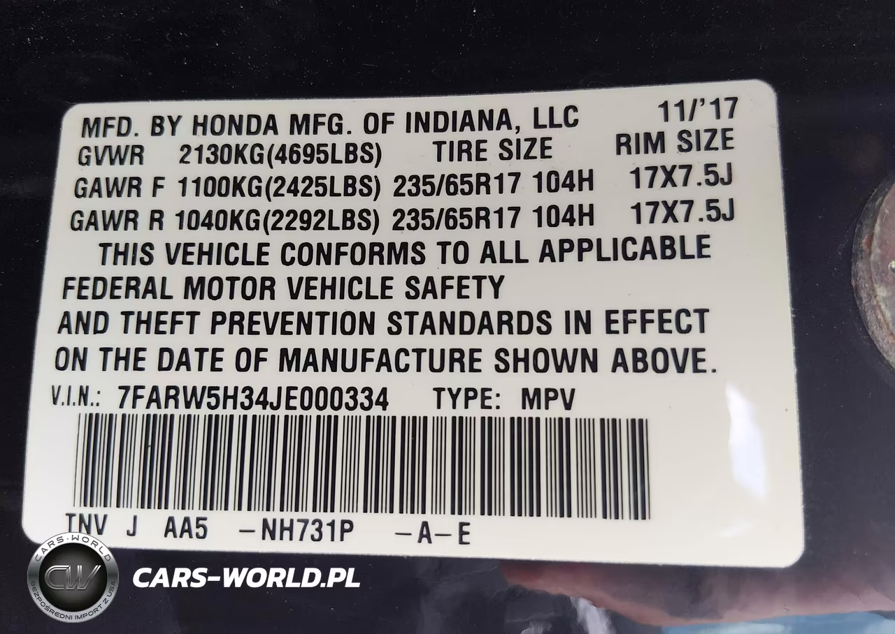 2018 Honda Cr-V Lx VIN:7FARW5H34JE000334 - 9