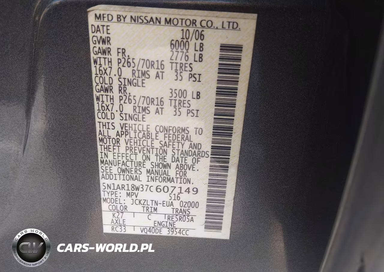 2007 Nissan Pathfinder Se VIN:5N1AR18W37C607149 - 9