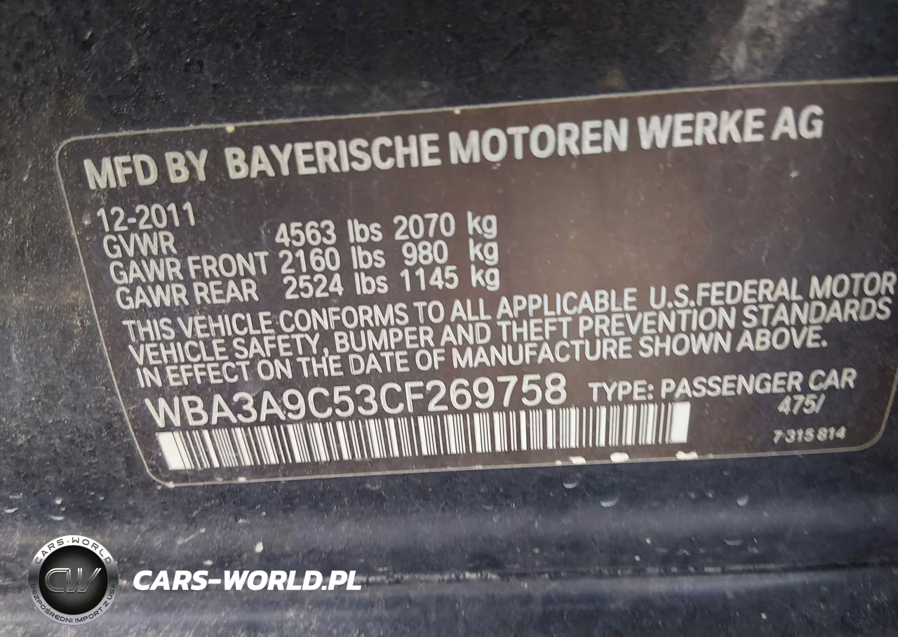 2012 BMW 335I VIN:WBA3A9C53CF269758 - 9
